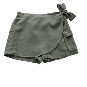 Joie 100% Linen Wrap Skort Sz L Olive Green Utility Cargo Safari Chic Travel